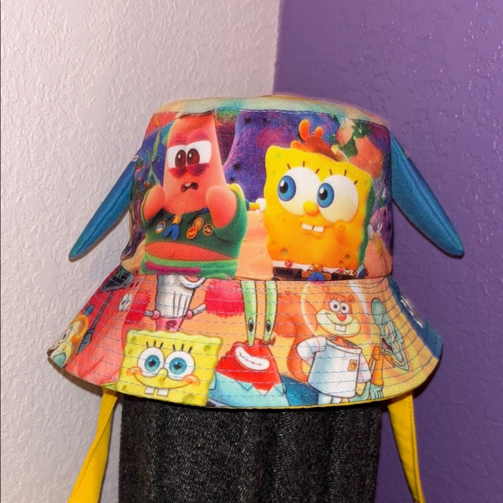 Yellow and Blue SpongeBob Bucket Hat with Cartoon Graphics